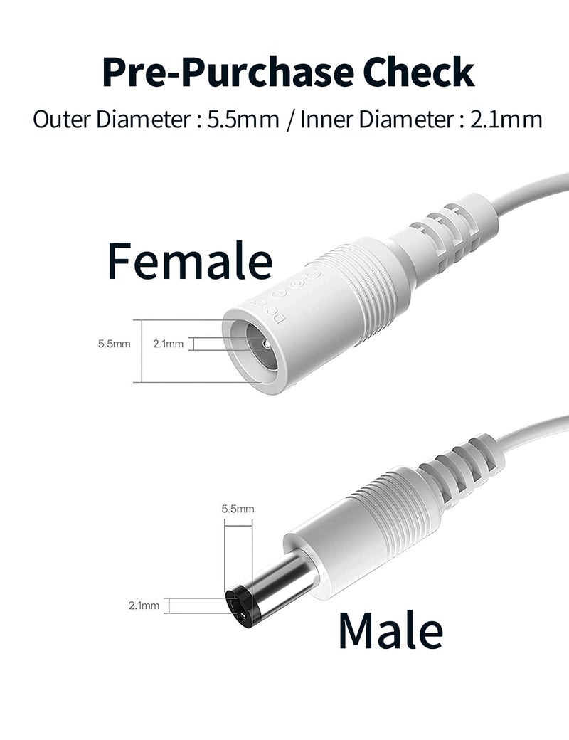 Tonton Power Extension Cable 10M 33Ft 2.1mm x 5.5mm Compatible with 12V DC Adapter Cord for CCTV Security Camera System NVR DVR and Standalone IP Camera(White) - Image 2